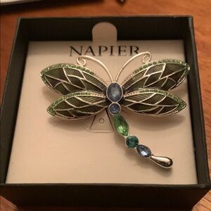 Napier Silver and Green Dragonfly Brooch